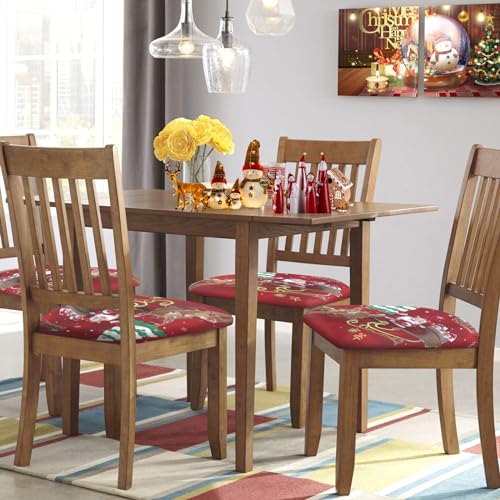 Image of SearchI 6 Pack Christmas Seat Covers for Dining Room Chairs Stretch Printed Xmas Chair Seat Covers, Removable Upholstered Chair Seat Protector for Christmas Decoration, Kitchen, Office (Santa+elk)