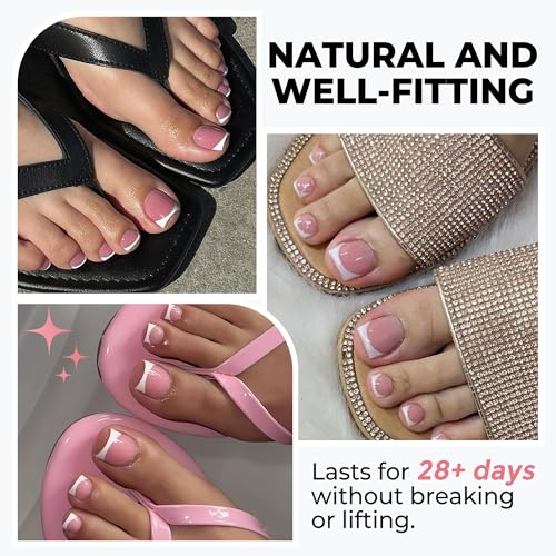 Image of UNA GELLA French Toe Nail Press Ons, Pre-Etched 15 Sizes Sharp Square Berry Pink 180Pcs Press On Toenails False Toes Soft Gel Square Full Cover Fake Toenails for Nail Extensions DIY Salon Pedicure