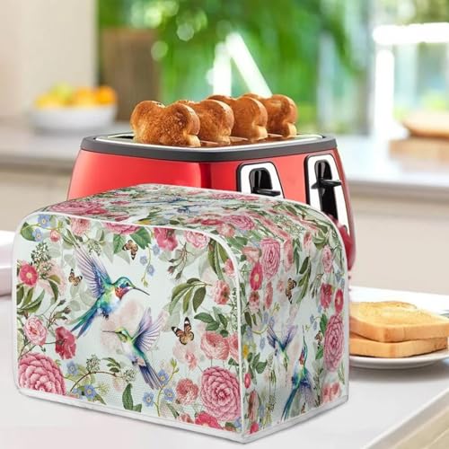 Image of Talayituse Hummingbird Butterfly Flower Print 4 Slice Toaster Covers Dust Protection Bread Maker Covers Toaster Oven Cloth Cover Kitchen Accessories Washable Appliance Cover with Handle