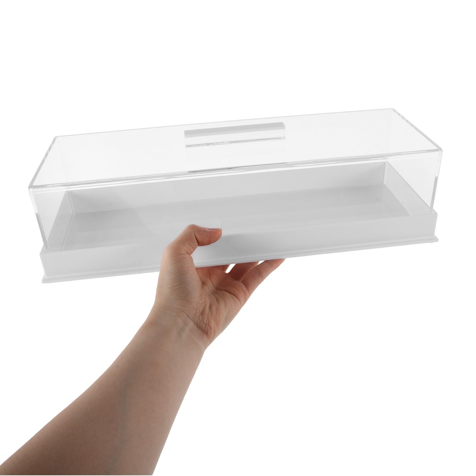 Soporte para Pasteles de Acrílico Blanco con Tapa Removible y Diseño Rectangular Moderno, Fácil de Limpiar para Panadería y Reuniones en Casa