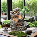 Zen Waterfall Fountain 5-Tier Outdoor Water Feature with LED Lights Cascading Flow Rock Fountain for Garden, Yard Decor