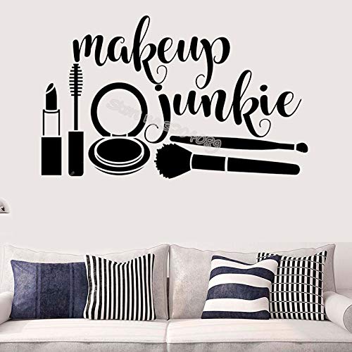 Gadgets Wrap Makeup Junkie Quotations Wall Sticker Mascara Lipstick Powder Cake Makeup Brush Decal Wall Decal Mural Vinyl Sticker (56cm x 92cm)