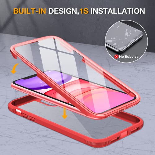 Image of Miracase Glass Series for iPhone 11 Case 6.1 inch, Upgraded Full-Body Rugged Phone Bumper Case Cover with Built-in 9H Tempered Glass Screen Protector and Camera Protector, Red