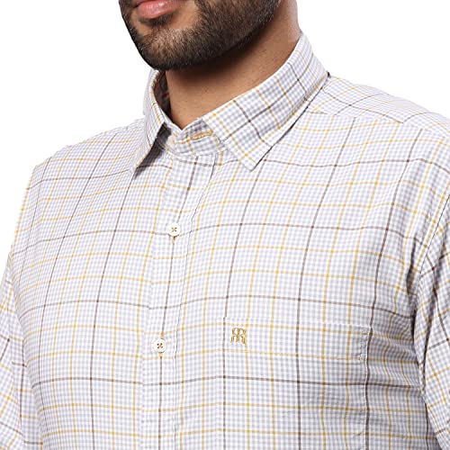 Image of Raymond Men's Pure Cotton Checks Pattern Slim Fit Regular Collar Full Sleeve Casual Shirt