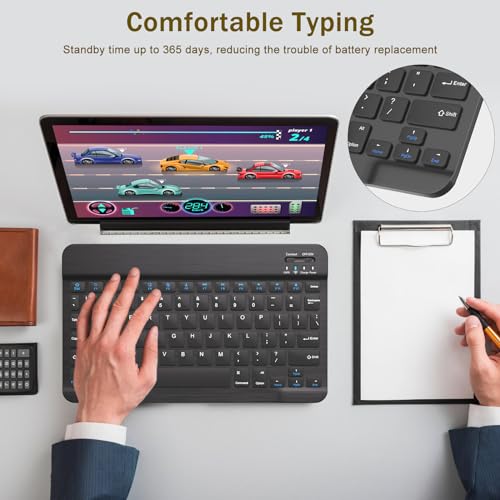 Image of Rechargeable Bluetooth Keyboard and Mouse Combo, Universal Ultra-Slim Wireless Keyboard Mouse Set for Android Windows iPad iPhone Samsung Tablet Portable Compact Keyboard Set (Black)