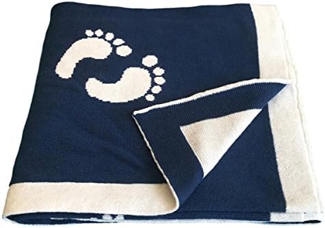 Vogue 100% Cotton Knit Footprint Baby Blanket 30"x40" (French Blue) New for 2021 Spring & Summer
