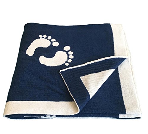 Vogue 100% Cotton Knit Footprint Baby Blanket 30"X40" (French Blue) New For 2021 Spring & Summer #TOP3