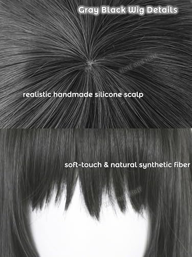 Image of Homura Akemi Cosplay Wig 35.4'' Long Straight Black Gray Anime Wigs | Magic-Girls Black Wigs with Bangs for Costume Halloween Party Daily