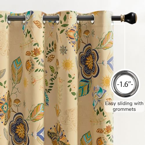 Image of XiDi Kitchen Curtains 45 Inch Length Beige Vintage Boho Blackout Curtains | for Cafe Kitchen Short Grommet Luxury Whimsical Floral Botanical Patterned 45 Inches Long for Living Room Bedroom 52x45