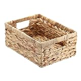 GUSHBIN Wicker Basket for Shelf Water Hyacinth Storage Baskets with Built-in Handles Handwoven Natural Basket Bin for Bathroom Kitchen Home...