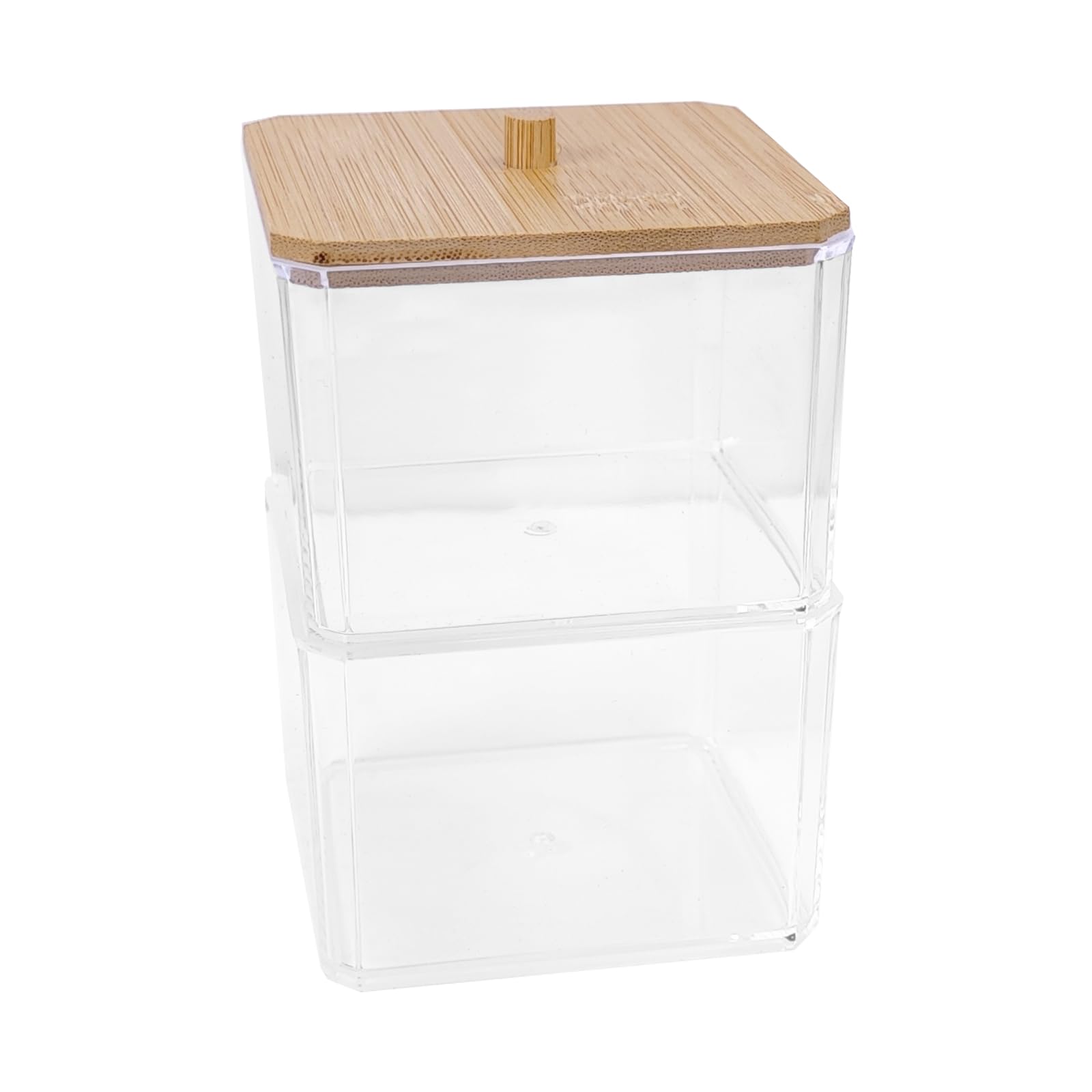 HFZRZFH Clear Acrylic Bathroom Organizer with Bamboo Lid - 2-Tier Cotton Swab, Cotton Round, Pad, Floss Dispenser for Vanity, Office, Home