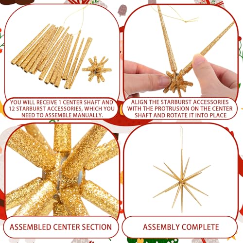 Syhood ZIF-SYHOOD-30 6 Pcs Gold Glitter Starburst Christmas Ornament 8 Inch Diameter Christmas Star Hanging Tree Ornaments Holiday Tabletop Decorations Christmas Party Decor Xmas Gifts thumb #3