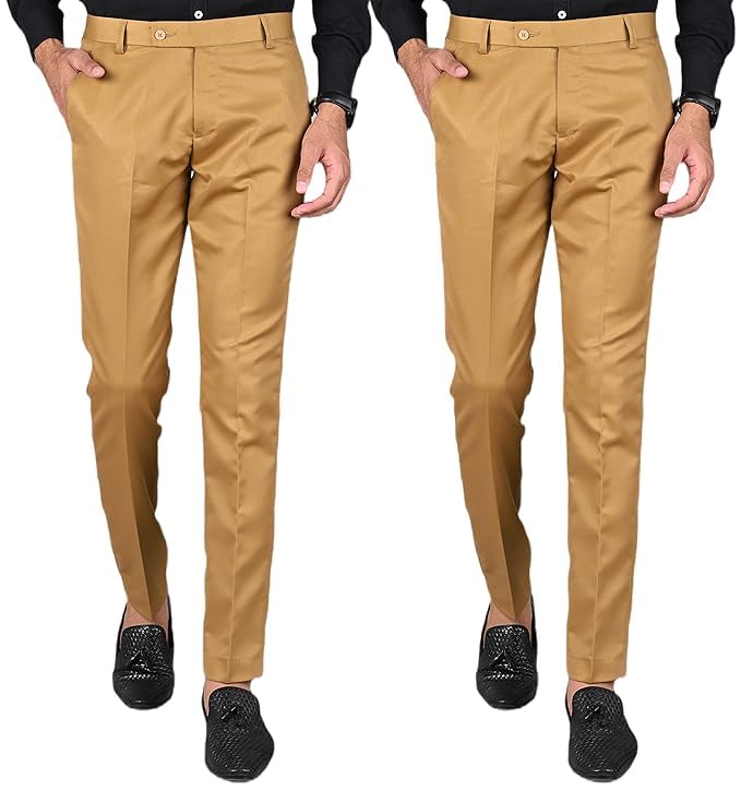 Men's Slim Fit Formal Trousers, Khaki-picture-10