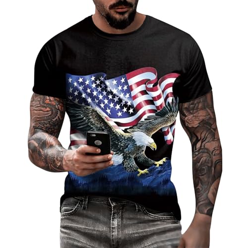 Eciodci Men's American Flag Patriotic T-Shirts for Men US Eagle Flag 4th of July Shirt Independence Day Short Sleeve Shirts