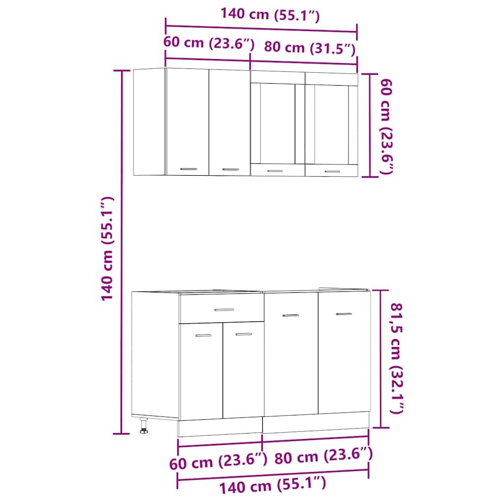 Mueble de Cocina 4 Piezas Madera contrachapada Madera Vieja