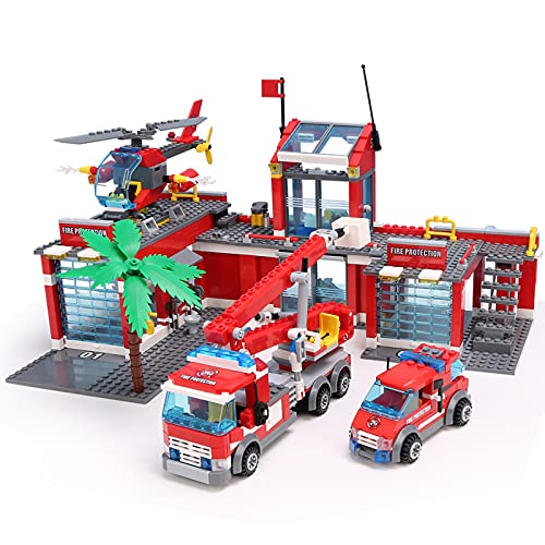 Pidepcos LEGO 774 PCS Feuerwehrwagen Auto Hubschrauber Boot Bausteine Stadt Feuerwehr Figuren Spielzeug Feuerfahrzeug…