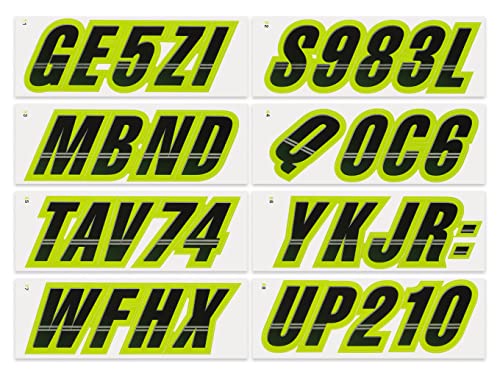Image of STIFFIE Techtron Black /Atomic Green 3 inch Boat & PWC Registration Decals • Numbers Letters Stickers
