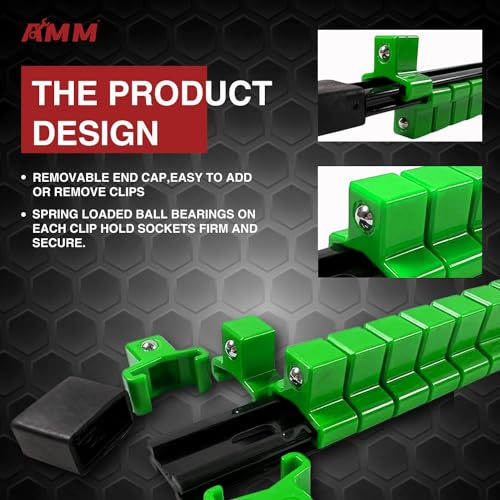 Image of AMM 9-Piece Socket Organizer, 1 /2 inch, 3 /8 inch and 1 /4 inch Drive ABS Tools-Green Socket Holder,Heavy Duty Socket Racks, Premium Quality Socket Clip Rail Holder,The Best Tool Trays in The Garage