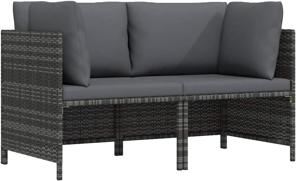 Grey 2-Seater Garden Sofa with Poly Rattan Shell and Polyester Cushions, 4 Removable Covers, Modern Square Design for Patio and Outdoor Lounge