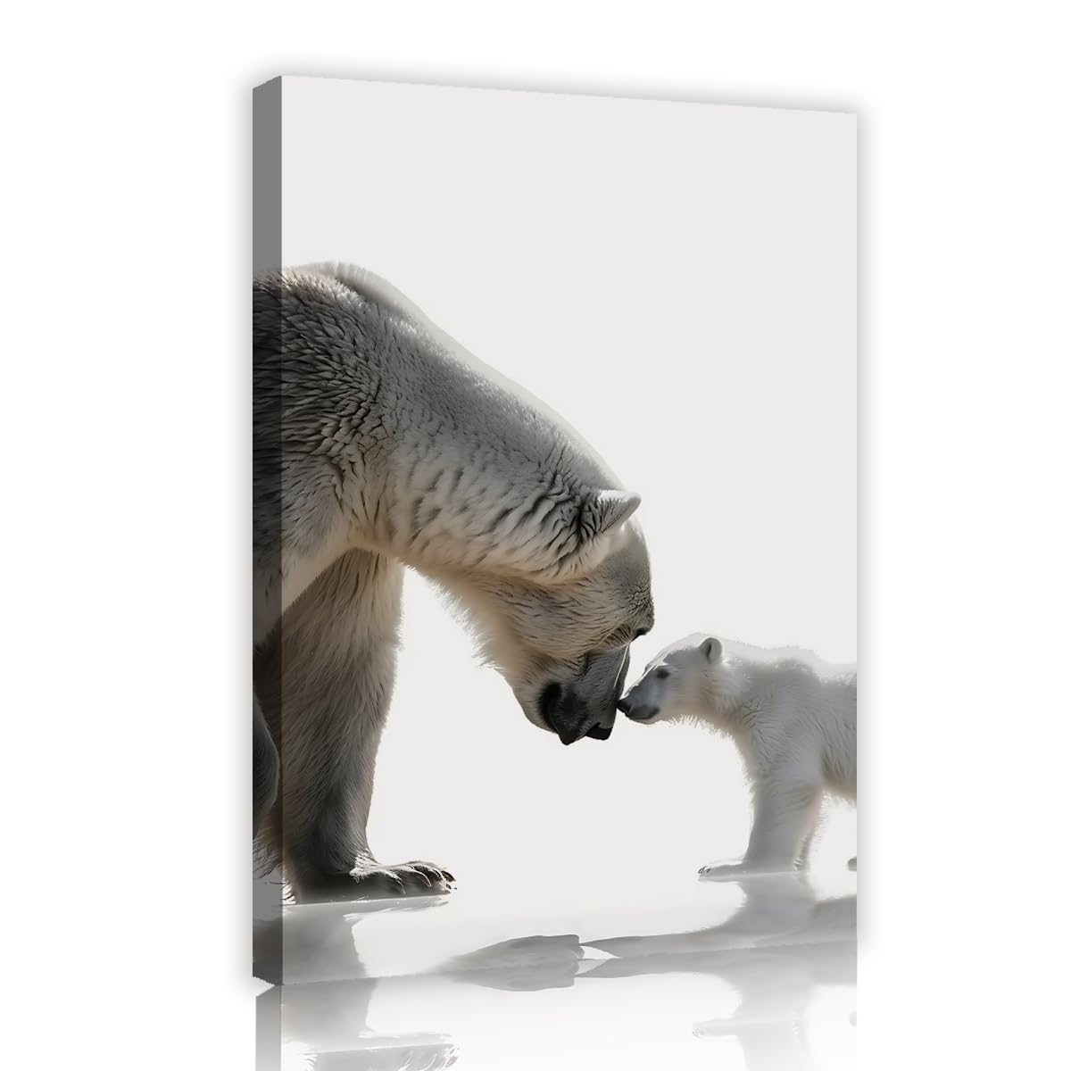 YUNART Mother's Love Polar Bear Canvas Prints Wildlife Animal White Bear Canvas Wall Art for Living Room Bathroom Ready to Hang 80x120cm Innerframe