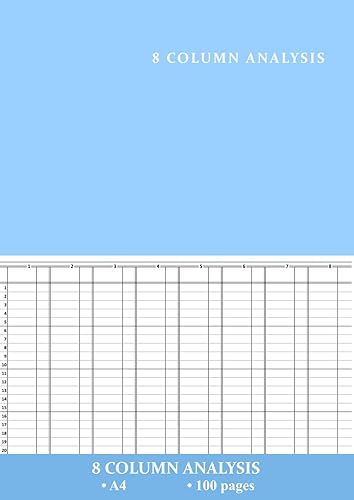 8 Column Analysis Pad: 8-Column Account Book/Notepad for Bookkeeping | A4, 100 Pages, 90gsm | 8 Cash Columns Accountant/Accountancy Ledger Notebook - Blue