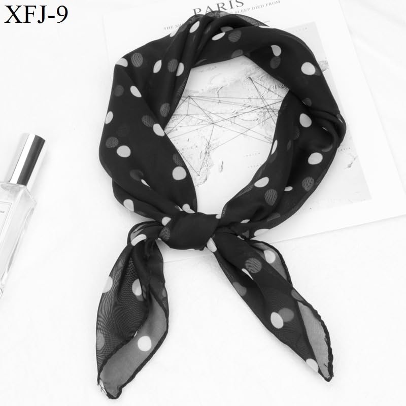 Women Polka Dots Scarf 50s Retro Chiffon Scarf Neck Head Square Scarf4