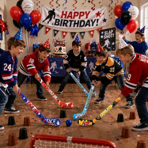 Deekin Set of 4 32 Inch Inflatable Hockey Sticks Party Favors Birthday Decorations, 4 Trendy Style, Funny Blow Up Hockey Stick Sports Birthday Party Supplies by Deekin - Image 3
