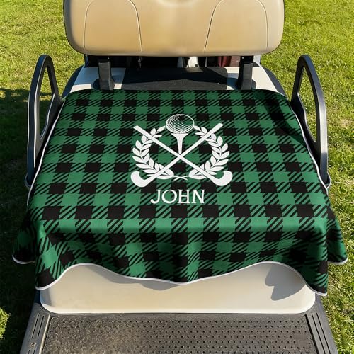 Callie Personalized Golf Cart Seat Cover | Custom Name Golf Cart Seat Towel Blanket | Gift For Men Women Golf Player Lover (Plaid Golf)