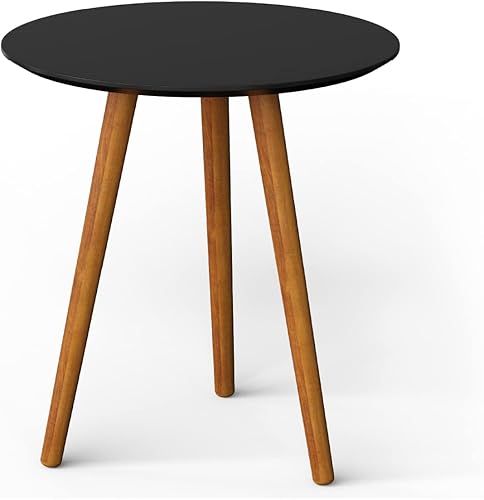 meistar Mesa auxiliar redonda con patas de madera natural para espacios pequeños, ideal para leer en la sala de estar y el dormitorio. Mesita de
