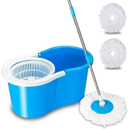 Skivvy.in Plastic Magic Cleaning Spin Bucket Mop For Floor & Home Cleaning Dry Bucket Mop With 2 Refill Mop Set