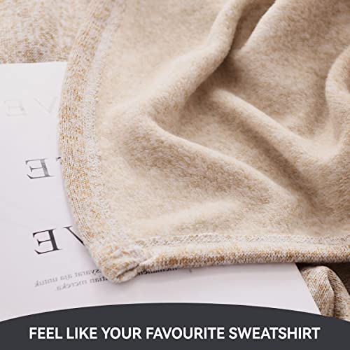 KAWAHOME Knit Blankets Twin Size for Bed Lightweight Jersey Soft Breathable Comfortable Thin Blankets for All Seasons, 66"X90" (Camel and White) - Thumbnail 3