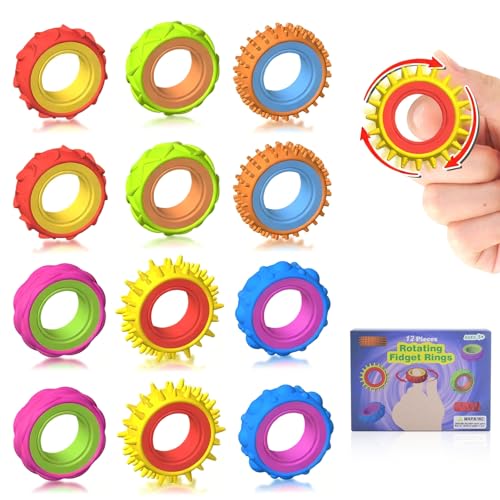 12 Stück Fidget Ring Toys Anti Stress Ring Autismus Spielzeug Konzentrationshilfe für Schule Fidget Toys Adhs Beruhigend Bei Stress Angs Sensorik Spielzeug Akupressur Ring Geschenk Spinner Ring Set