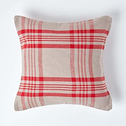 HOMESCAPES Grey & Red Tartan Cushion Cover Cover