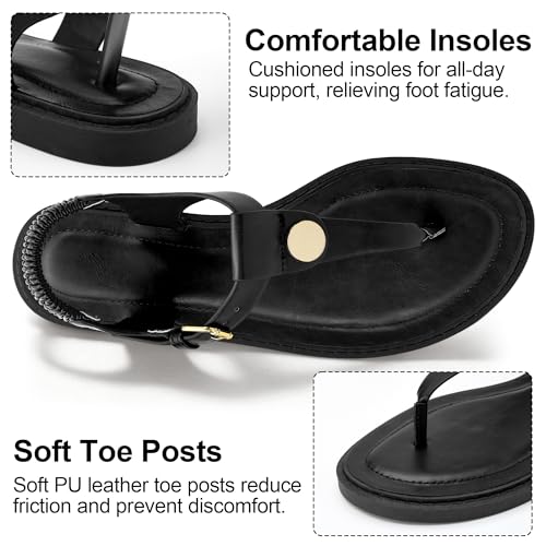 Image of Alicegana Dressy Womens Sandals Summer: Comfortable Strappy Flats Thong Sandals - Casual Walking T-Strap Slingbacks