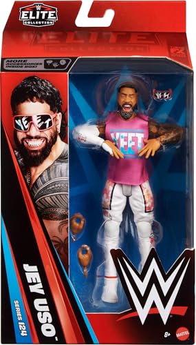 Mattel WWE Elite Action Figure & Accessories, Series #124 Set, 6-inch Collectible Jey Uso with 25 Articulation Points & Swappable Hands, JHT68
