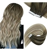 Ombre Tape in Hair Extensions Sunny Blonde Tape in Human Hair Extensions Dark Brown Ombre Golden ...