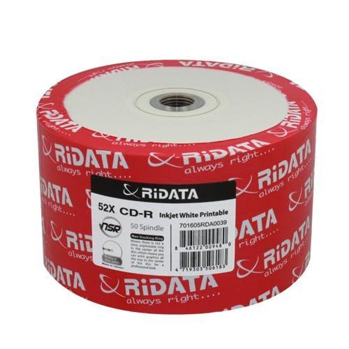 Ridata CD-R White Inkjet Printable 100 Disc Pack (Two Shrink Wrap Stacks of 50)