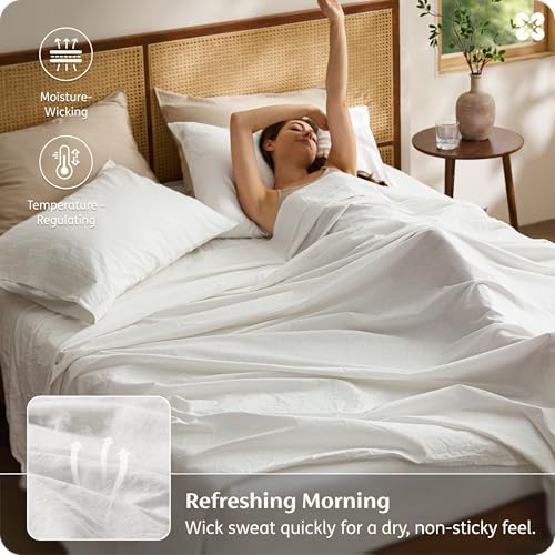 Image of Bedsure PureWoven Linen Sheets Queen Size, Cotton Linen Blend Sheets, 4PCS