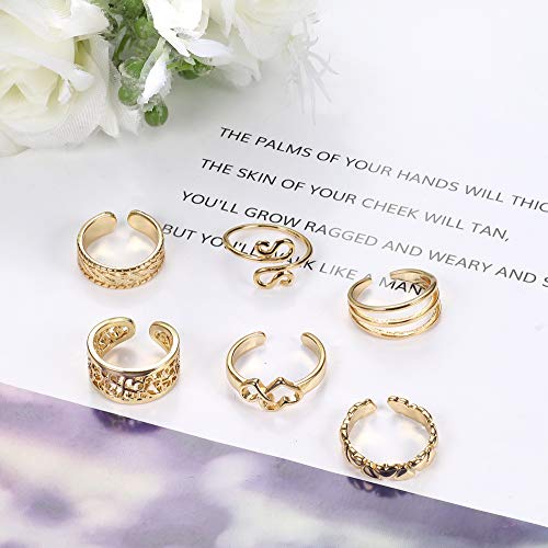 Magitaco 12Pcs 14K Gold Adjustable Toe Rings For Women Summer Beach Open Toe Rings Set Heart Leaf Knuckle Midi Tail Pinky Rings Barefoot Hawaiian Foot Jewelry #TOP3
