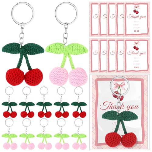 Image of XunYee Cherry Keychains with Thank You Cards Bulk Birthday Baby Shower Party Favors Small Business Gifts Decoration for Women