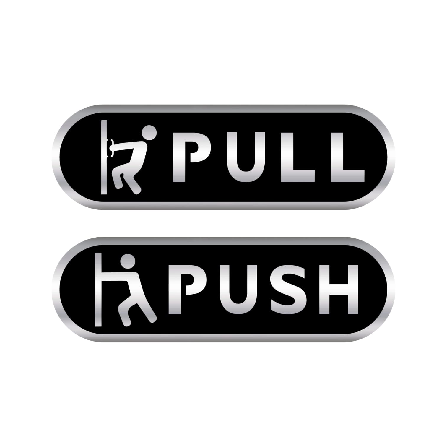Woxour Enterprise Pull Push Sticker for Glass ,Premium Acrylic Guidance Sign with Strong Adhesive Backing, Waterproof Push Pull Sticker, Professional Look for Office, Shop, Hotel, Cafe & Home (AD_SILVER_BLACK_ROUND)
