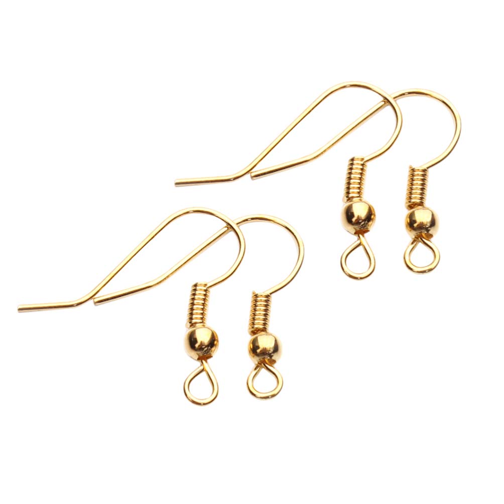 ULTNICE 200 Pcs/ 100 Pairs Hypo- allergenic Earring Hooks with Ball and Coil Fish Hook Ear Wires French Earring Wire Hooks Jewelry Findings Earring Parts for DIY Jewelry Making (Golden)