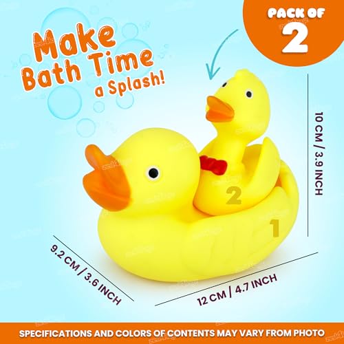 Image of Zest 4 Toyz Chu Chu Duck Bath Toy Set Duck Toy for Kids Floating Rubber Duck Family Safe & Fun Water Play Baby Toys for Kids Babies & Toddlers (Pack of 2) Yellow