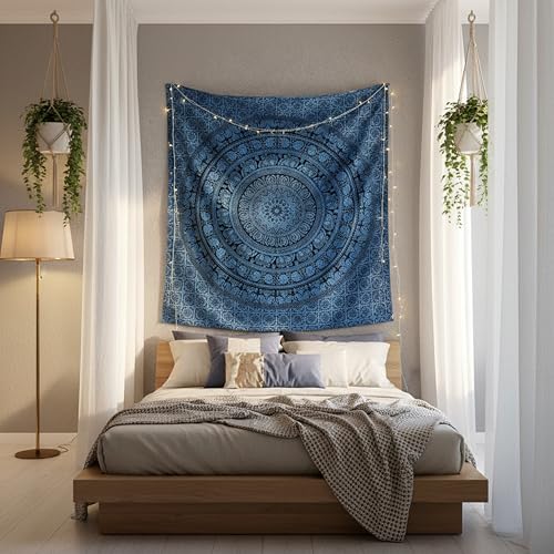 Image of Craft Trade 30x40 Inches Blue Cotton Mandala Ombre Wall Hanging Tapestry
