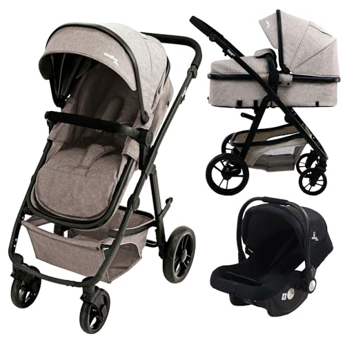 Trío Convertible TWO+ 2-3 en 1: Silla de Paseo Reversible, Capazo Convertible y Silla de Auto I-Size, Reclinable, Compacto, Suspensión en Ruedas, hasta 23 kg - Beige Asalvo