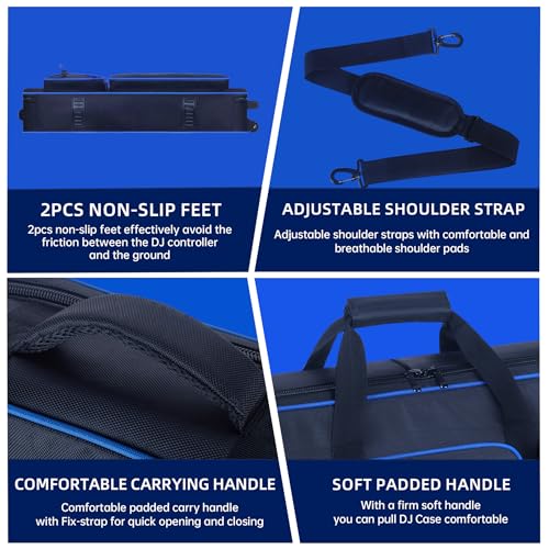 Image of Rolling DJ Controller Case with Wheels Compatible with DDJ-FLX10 / 1000 / 1000SRT / DDJ-GRV6 / REV5 / REV7, Padding DJ Backpack with Adjustable Shoulder Strap and Multi-Pocket for Gear (Blue, with wheels)