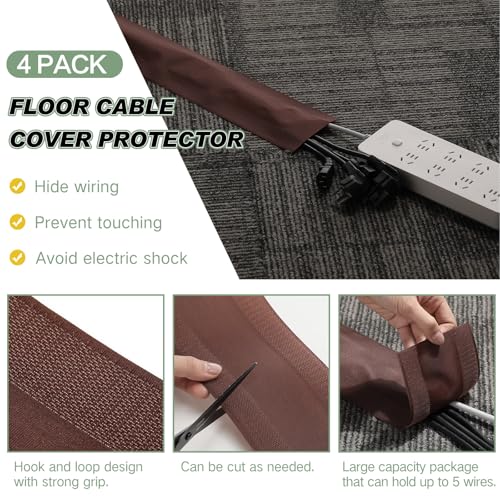 Image of WILLBOND Carpet Cord Cover Cable Protector Floor Cover Cable Protector Management Only for Commercial Office Carpet (98.43 ft,Brown)