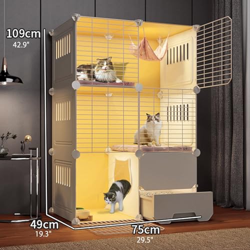 Parc pour chat d'intérieur modulable avec chenils métalliques