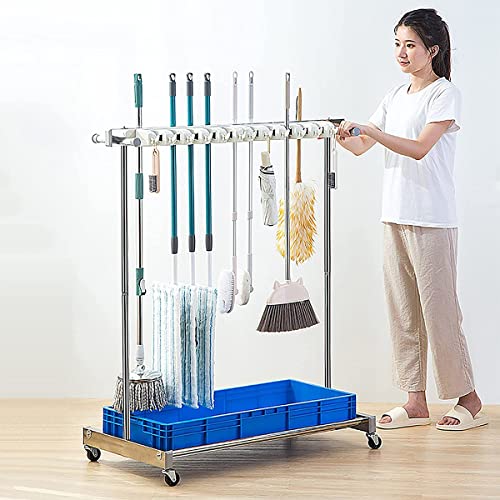 Support utilitaire pour balais et serpillères avec chariot de rangement