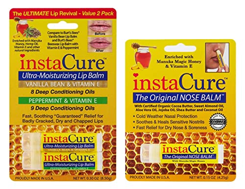 Insta Cure Manuka Honey Magic Lip Balm, Certified Organic Ingredients, Ultra-Moisturizing, Quickly Clears Skin Irritations, Hydration Stick for Damaged Lips
